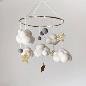 Space mobile crib Realistic cloud mobile nursery Space boy baby mobile Girl star cloud mobile Felt neutral baby mobile hanging Cloud theme