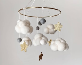 Space mobile crib Realistic cloud mobile nursery Space boy baby mobile Girl star cloud mobile Felt neutral baby mobile hanging Cloud theme