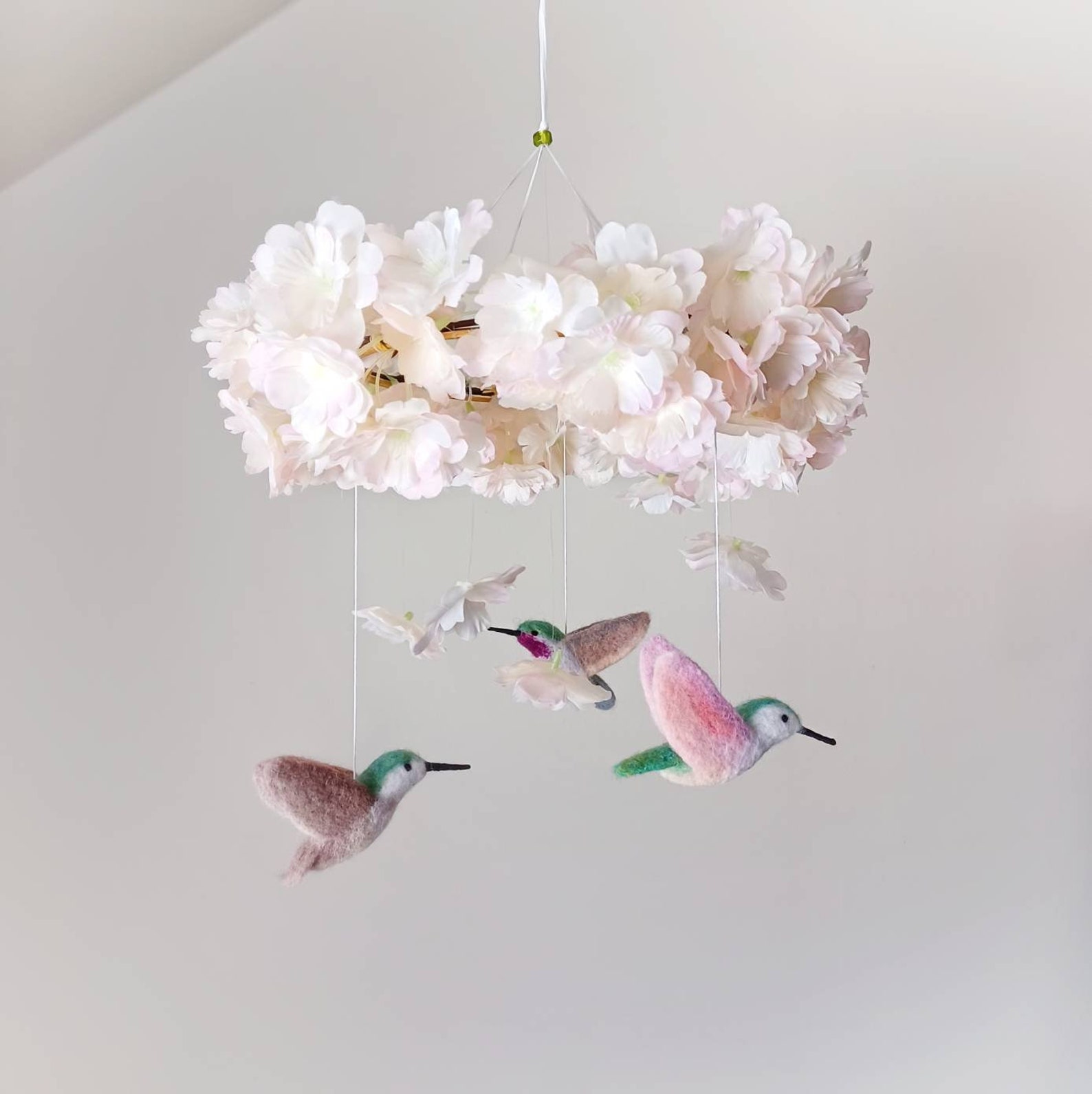 Hummingbird Mobile Felt Bird Mobile Nursery Flower Baby Mobile Etsy