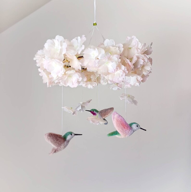 Hummingbird Mobile Felt Bird Mobile Nursery Flower Baby Mobile Etsy