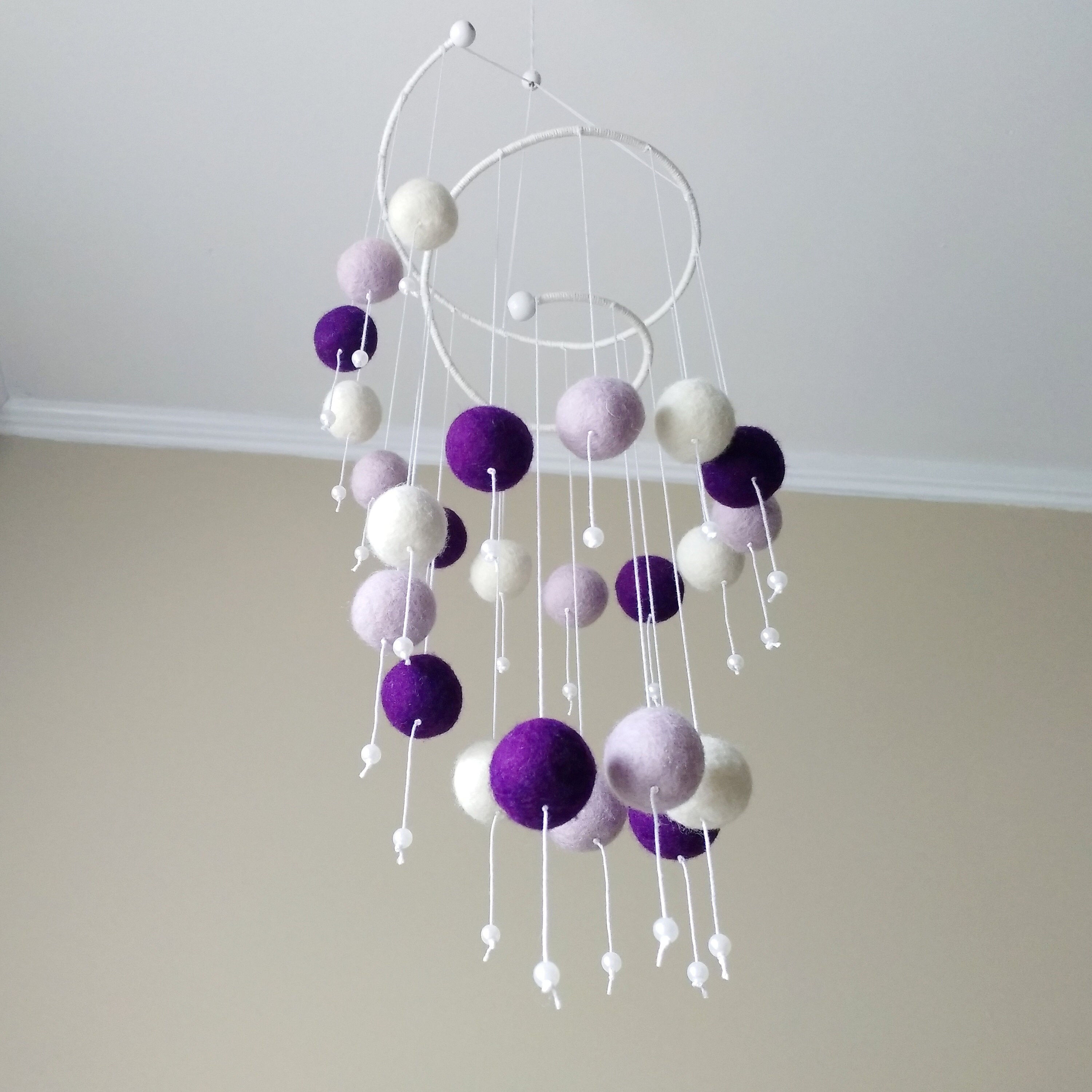 Felt Ball Baby Mobile Purple Mobile Nursery Spiral Crib Mobile Etsy