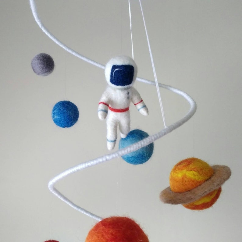 Solar system mobile nursery Outer space mobile crib Felt planets mobile baby boy Astronaut mobile hanging Galaxy mobile neutral ceiling image 9