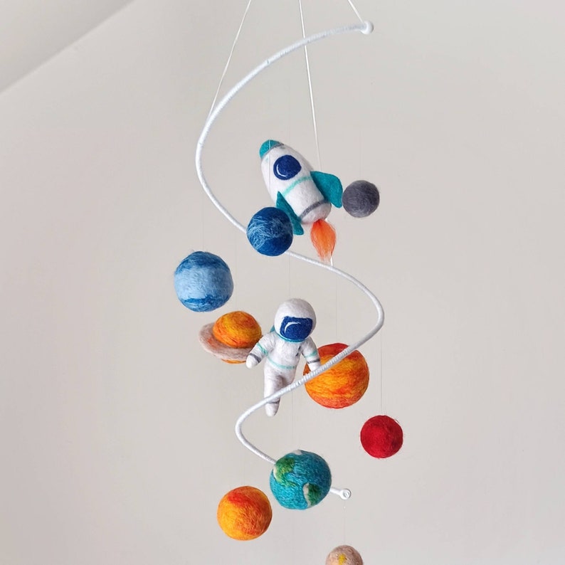 Solar system mobile nursery Outer space mobile crib Felt planets mobile baby boy Astronaut mobile hanging Galaxy mobile neutral ceiling image 4