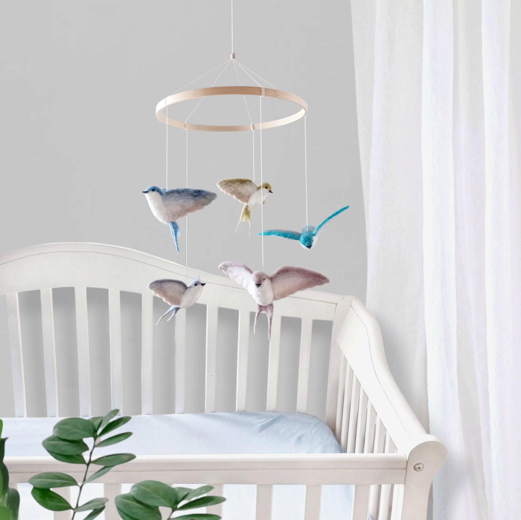 Swallows Baby Mobile Girl Flying Birds Baby Mobile Woodland Bird Crib ...
