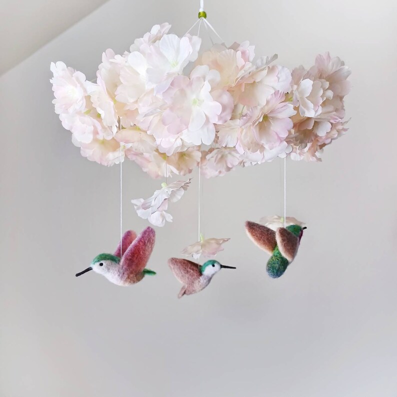 Hummingbird Mobile Felt Bird Mobile Nursery Flower Baby Mobile Etsy
