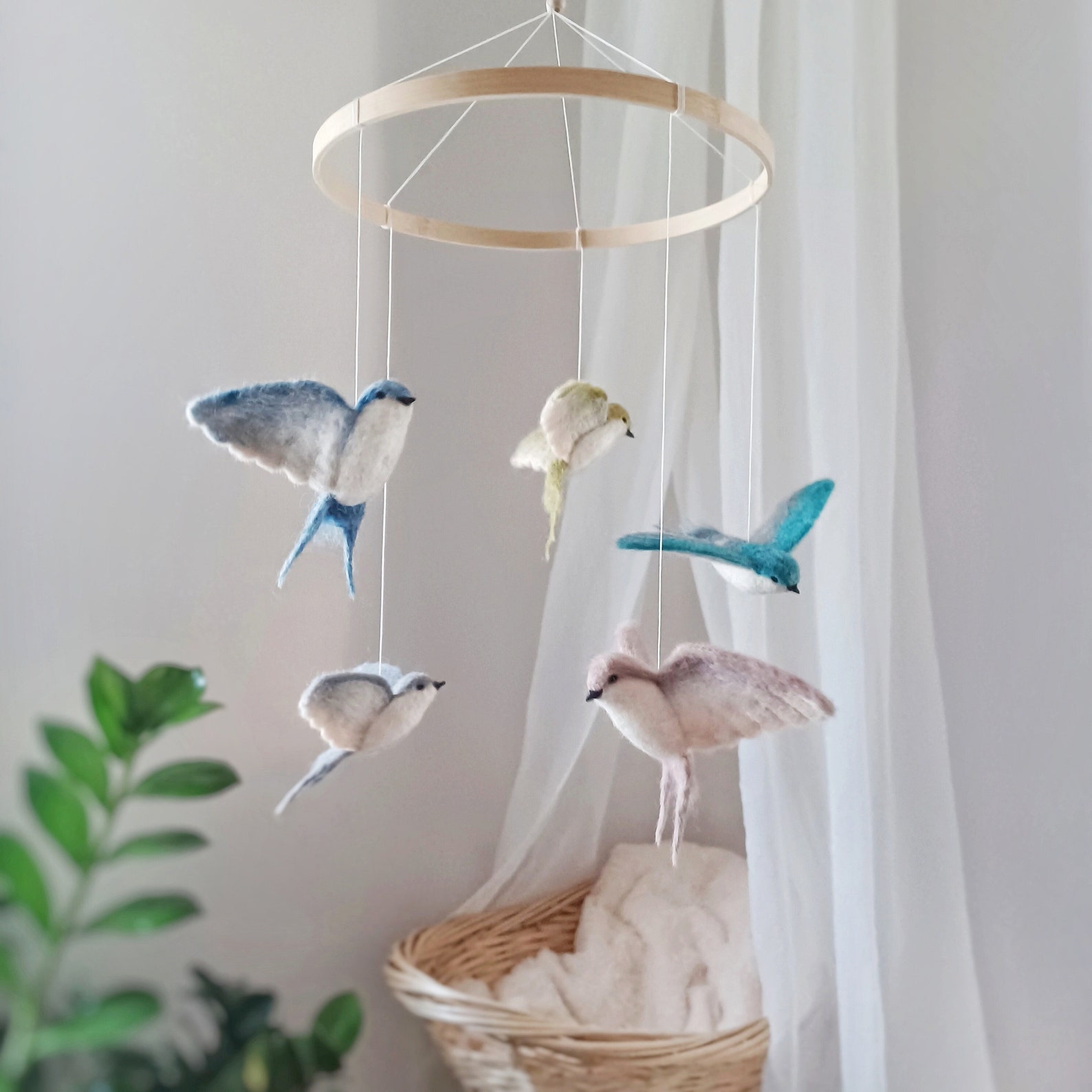 Bird Mobile for Nursery Flying Bird Baby Mobile Neutral Felt Bird Crib ...