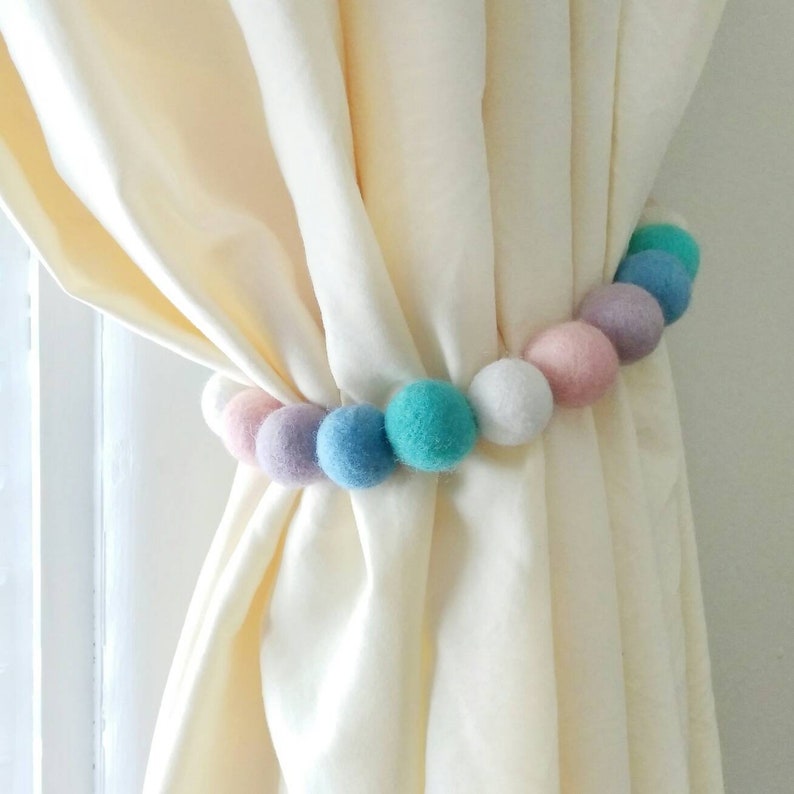 Curtain tie backs nursery Rainbow curtain tiebacks Pom pom Etsy