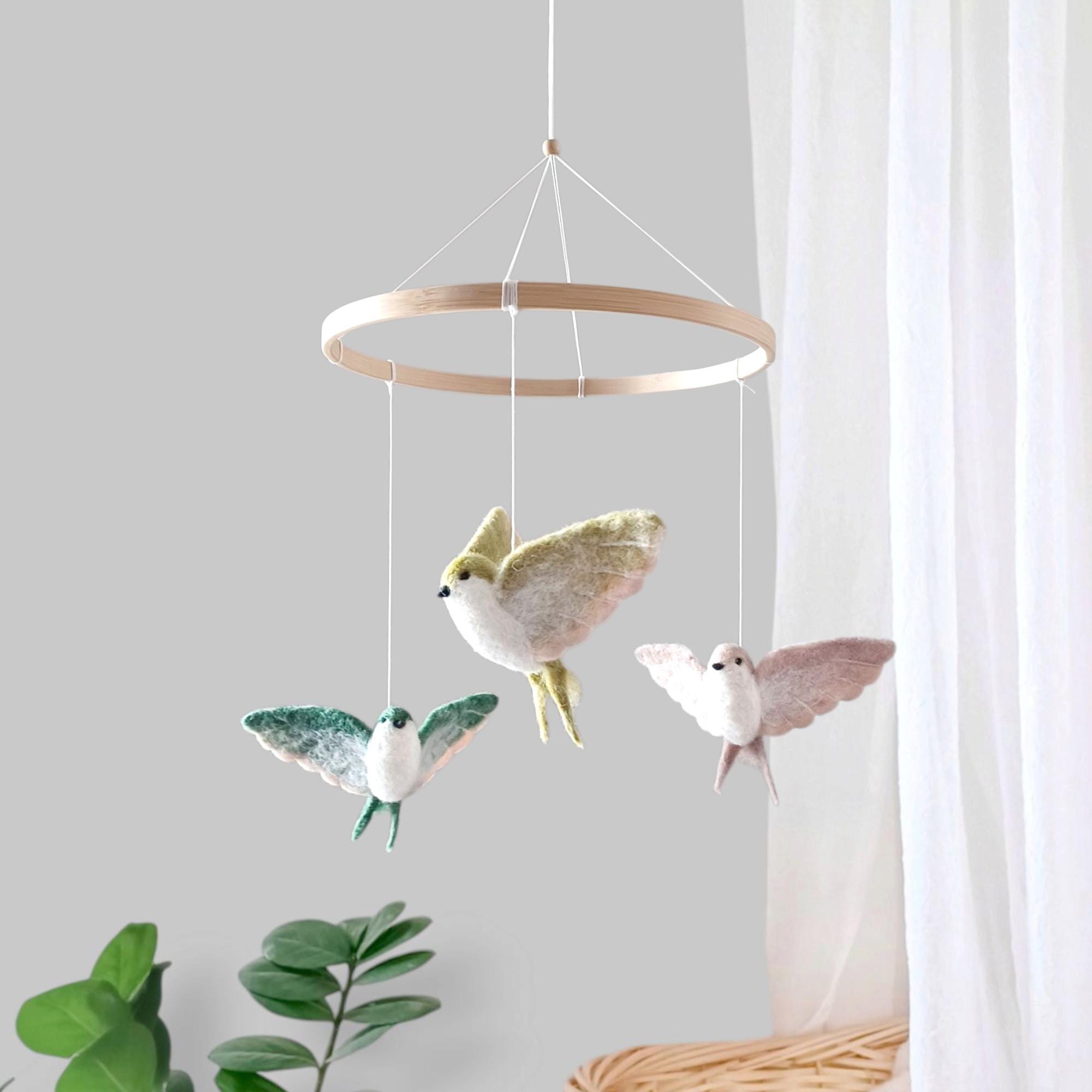 Bird Mobile for Nursery Flying Bird Baby Mobile Neutral Felt Bird Crib ...