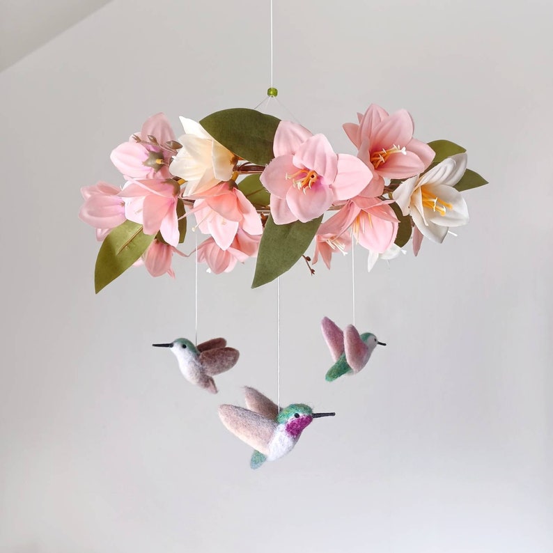 Hummingbird Mobile Felt Bird Mobile Nursery Flower Baby Mobile Etsy