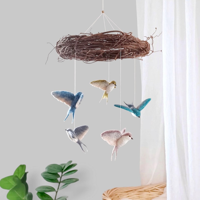 Bird Mobile Nursery Flying Birds Baby Mobile Neutral Swallow Mobile ...