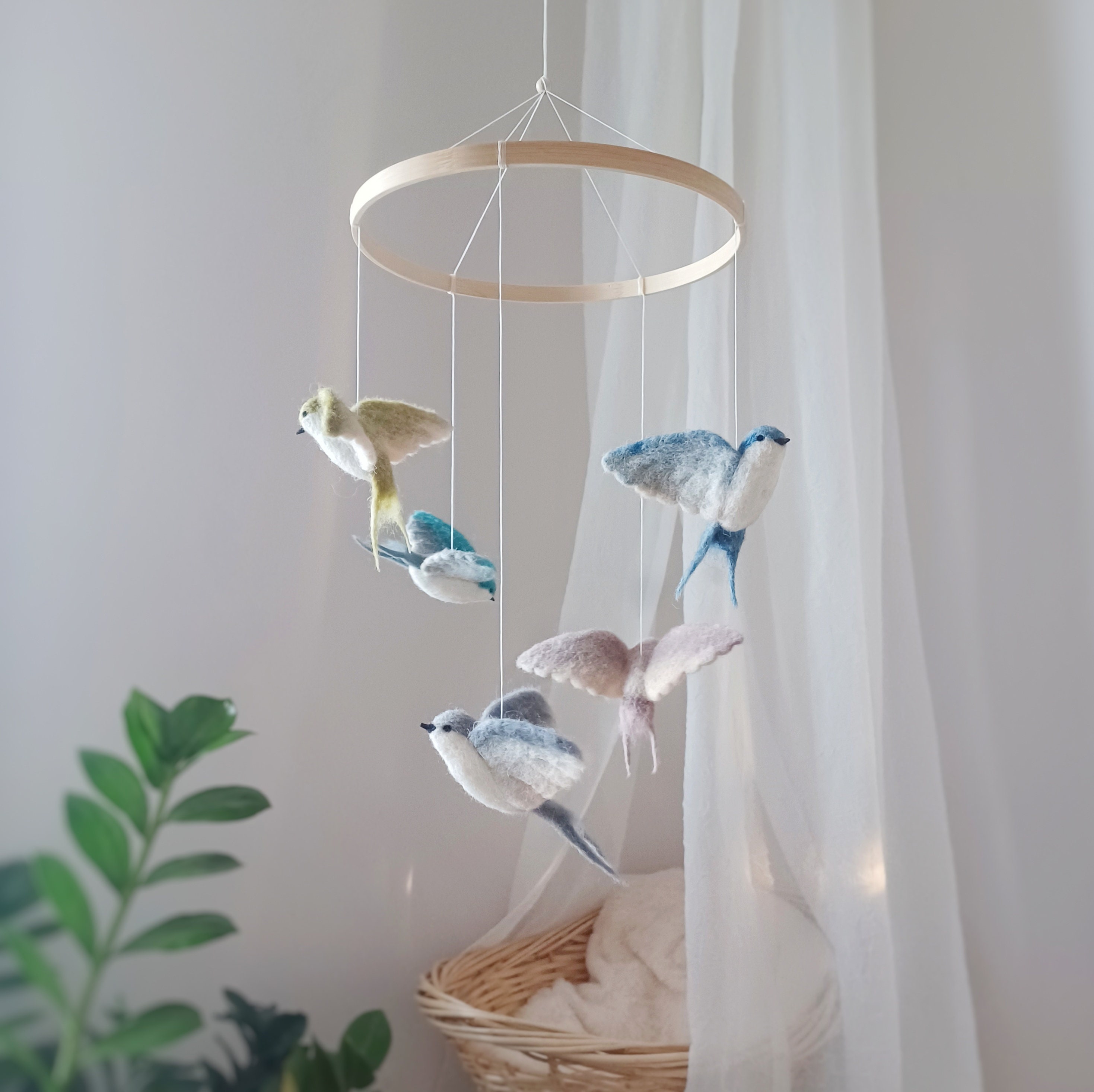 Bird Mobile for Nursery Flying Bird Baby Mobile Neutral Felt Bird Crib
