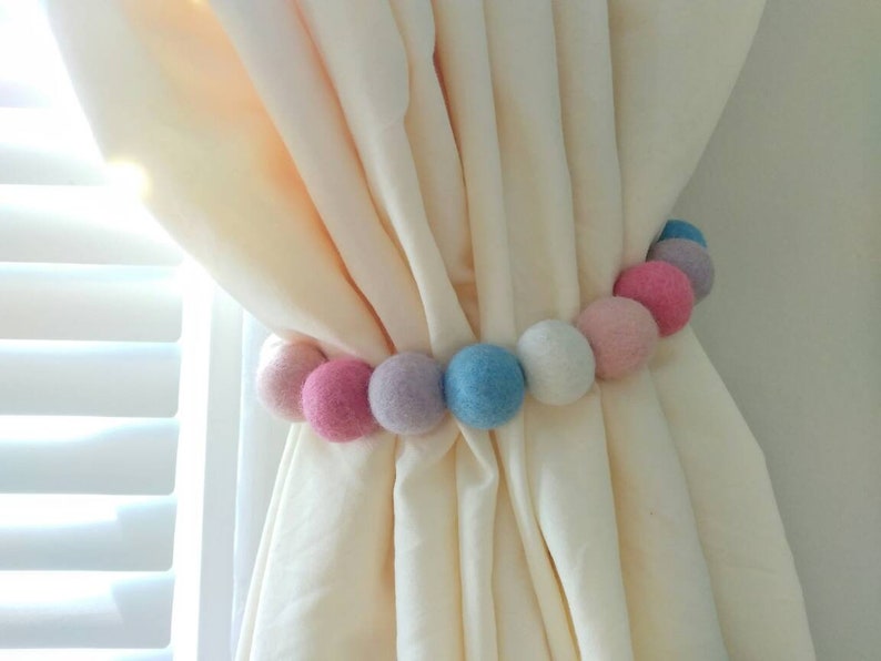 Curtain Tie Backs Nursery Girls Curtain Tiebacks Pink Pom Pom Etsy