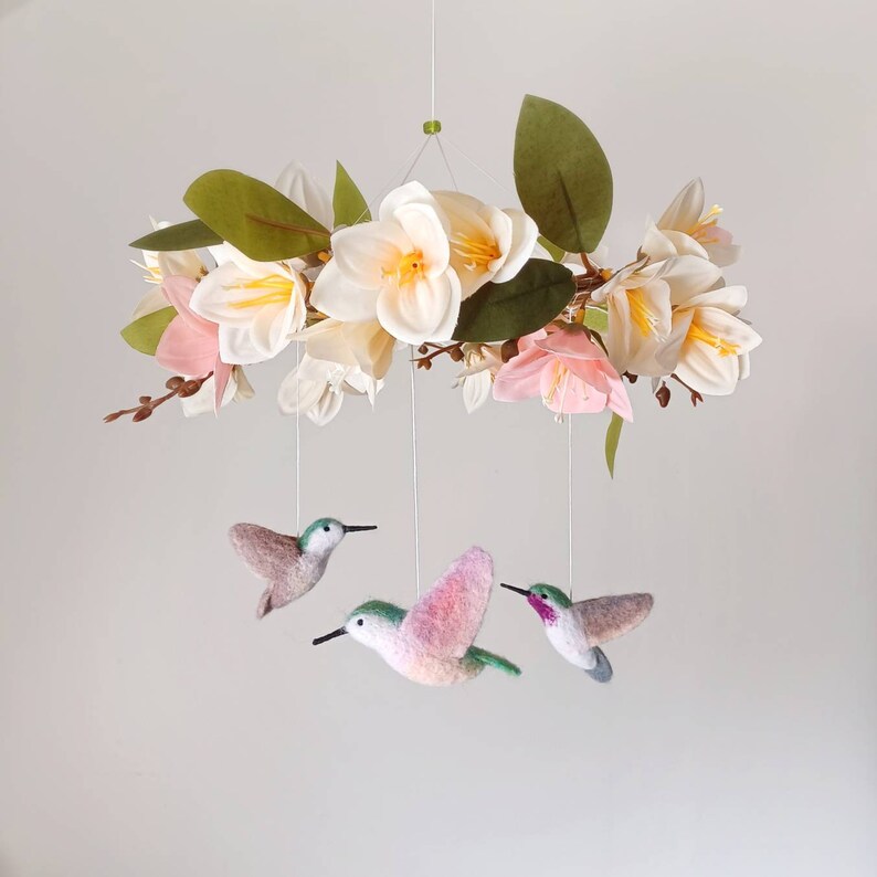Hummingbird Mobile Felt Bird Mobile Nursery Flower Baby Mobile Etsy