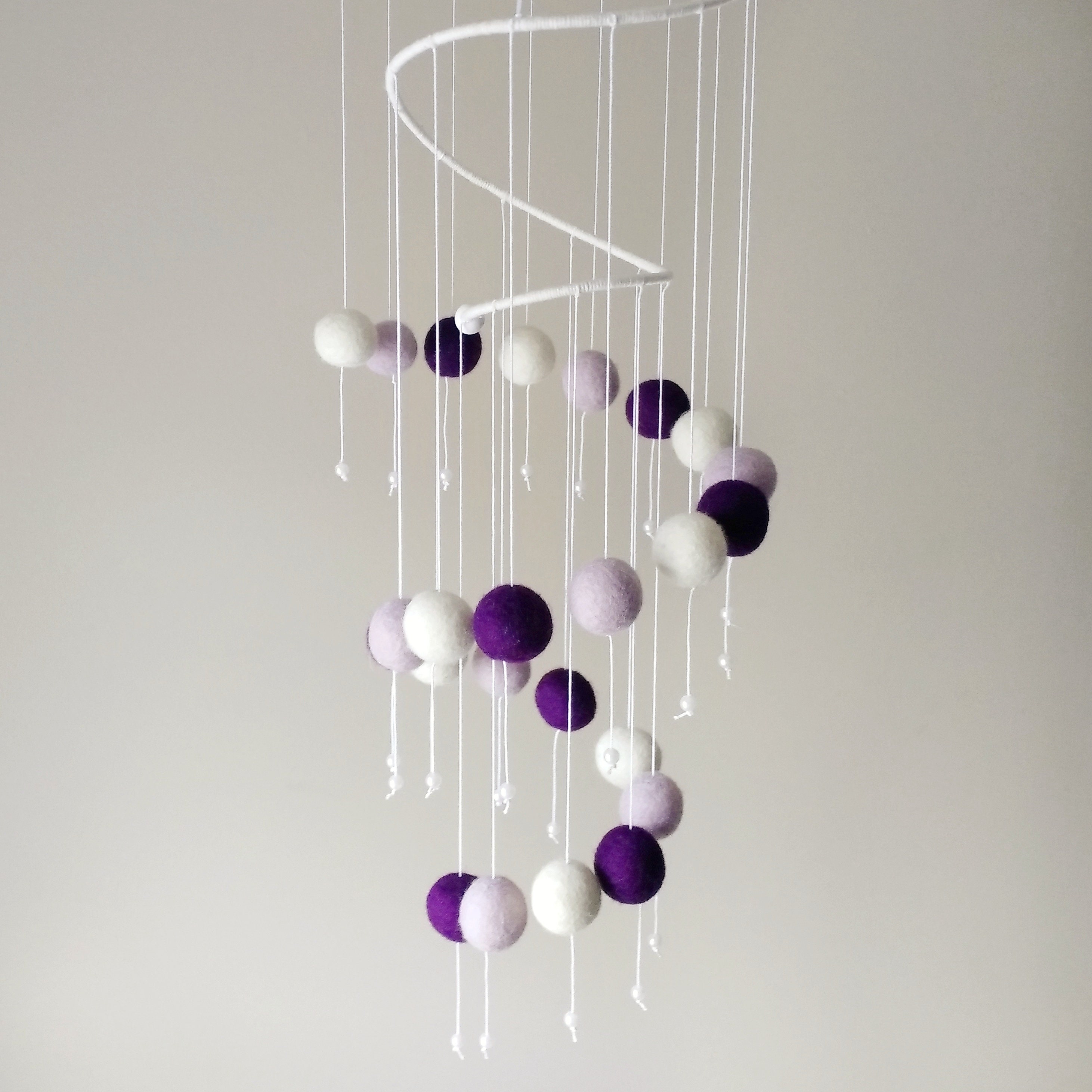 Felt Ball Baby Mobile Purple Mobile Nursery Spiral Crib Mobile Etsy