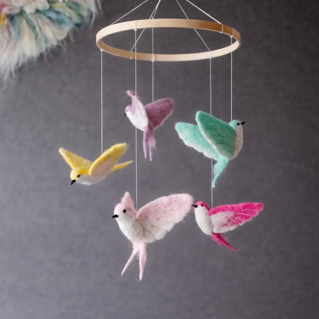 Bird Mobile Felted Bird Baby Mobile Flying Swallow Nursery Mobile ...