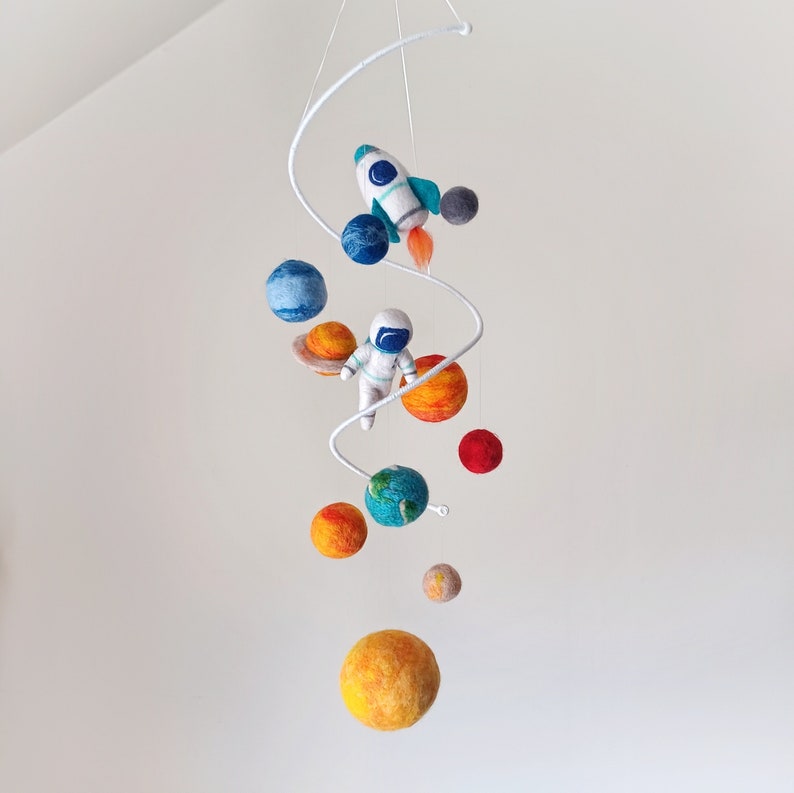 Solar system mobile nursery Outer space mobile crib Felt planets mobile baby boy Astronaut mobile hanging Galaxy mobile neutral ceiling image 1