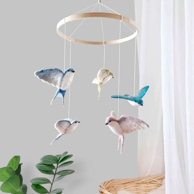 Swallows Baby Mobile Girl Flying Birds Baby Mobile Woodland Bird Crib ...