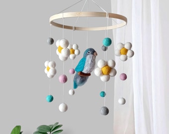 Bird mobile nursery Daisy flower baby mobile birds Girl crib mobile ceiling Floral mobile Wildflower garden changing table mobile hanging