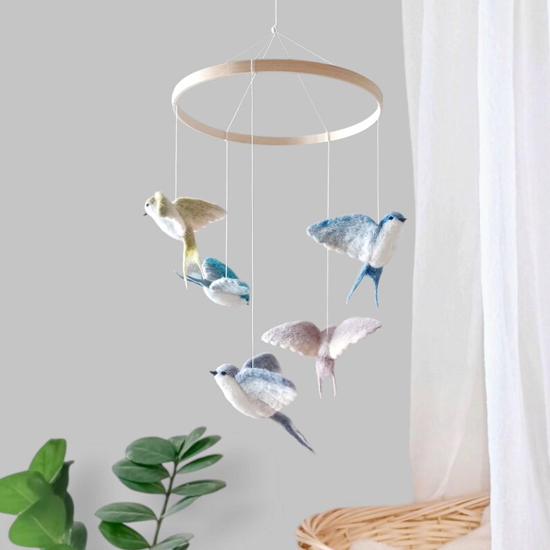 Swallows Baby Mobile Girl Flying Birds Baby Mobile Woodland Bird Crib ...