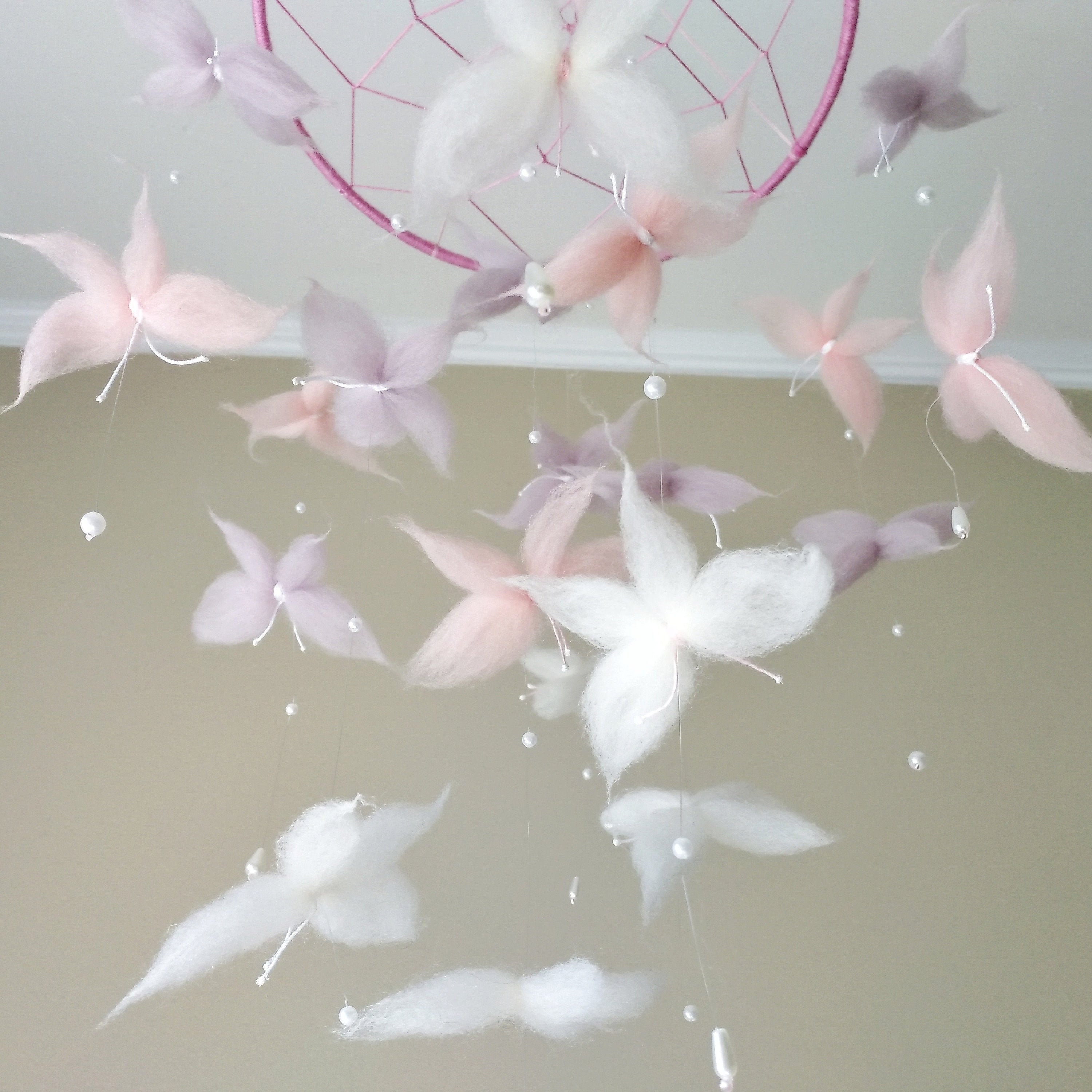 Butterfly Mobile Nursery Baby Cot Mobile White Pink Girl Etsy