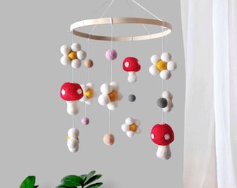 Daisy baby mobile girl Crib mobile floral Daisy mobile nursery Felt mushroom mobile Nature garden flower mobile hanging Cot mobile Girls
