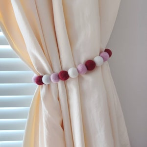 Burgundy curtain tie backs girls nursery curtain tiebacks Felt ball tie back Kids bedroom Pom Pom curtain tieback Vinous beaded holder