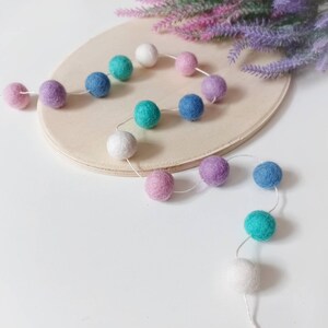 Pastel rainbow garland Rainbow felt ball garland Girl pom pom garland decor Bead neutral garland nursery Spring kids room decoration