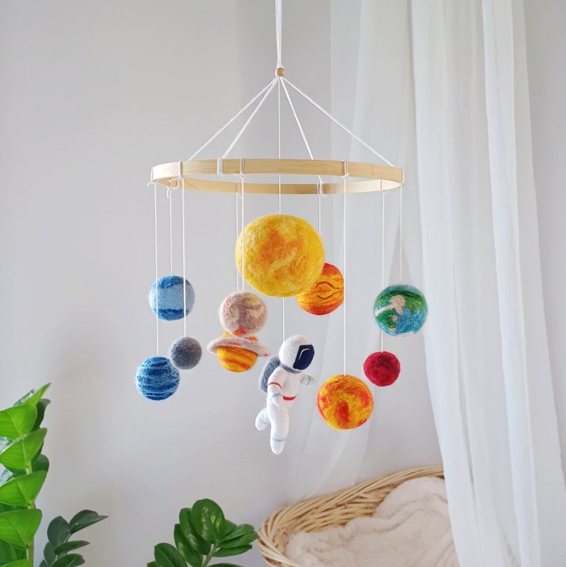 Solar system mobile crib Felt planets mobile nursery Astronaut mobile baby boy Outer space mobile baby Spaceman galaxy mobile hanging decor image 4