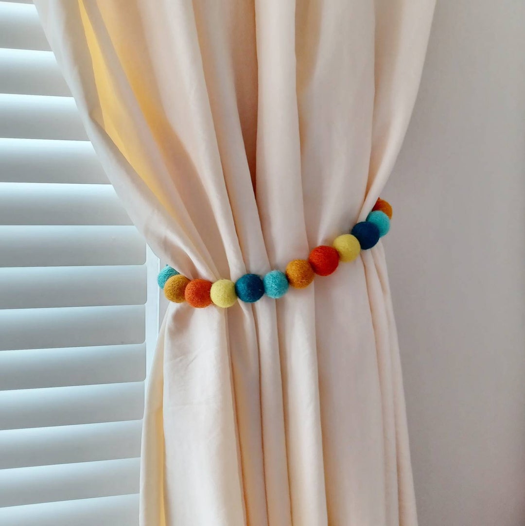Boho Curtain Tie Backs Kids Nursery Curtain Tiebacks Boy Felt Ball