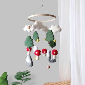 Forest mobile crib Woodland baby mobile neutral Felt mushroom mountain mobile nursery Woodland nursery decor Nature boy mobile Baby gift