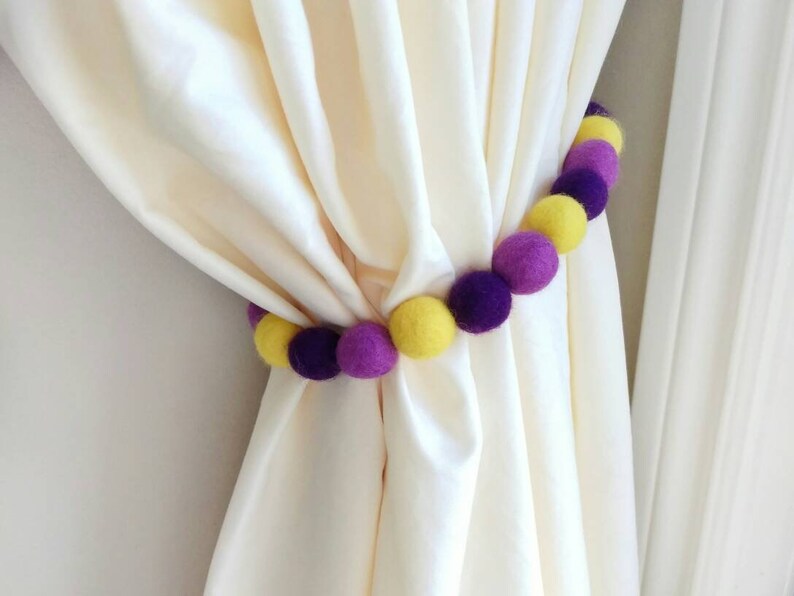 Curtain Tie Backs Purple Curtain Tieback Girls Room Pom Pom Etsy