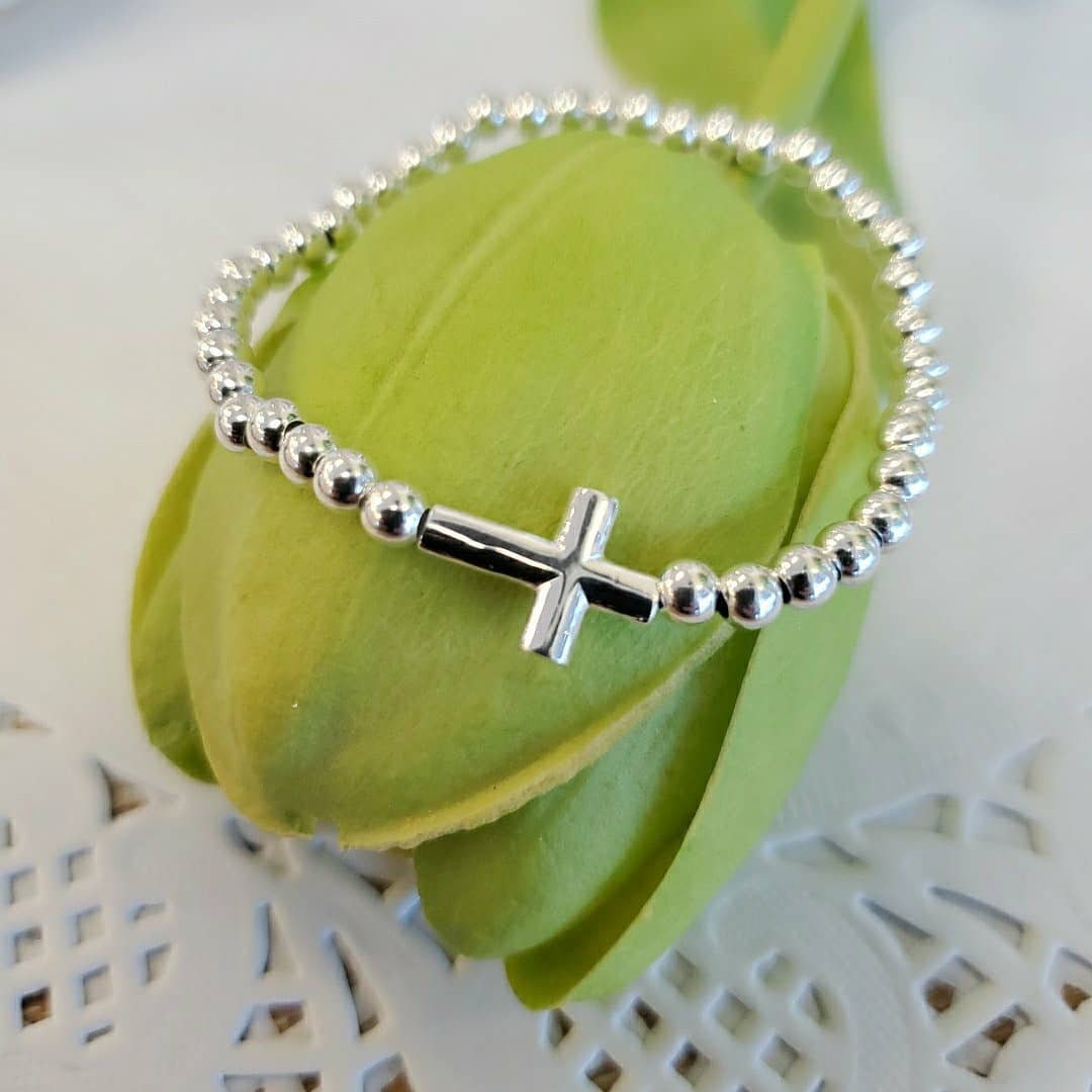 Cross Bracelet, Sterling Silver Bead Cross Bracelet, , Kids Bead