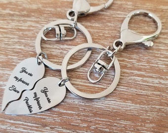 You are my forever, Broken Heart Charm, two half hearts,  Laser Engraved Key Ring, Key Chain, Hand Made