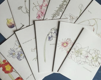 Set of 12 Handmade Botanical Greeting Cards