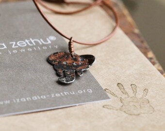 papa ADDO - brown necklace with elephant pendant - recycled materials and handmade in South Africa