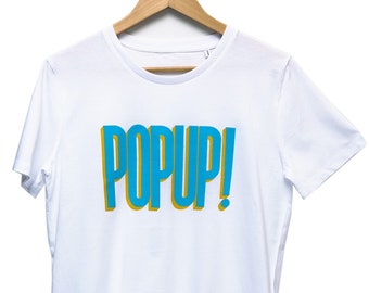 White t-shirt POPUP! blue