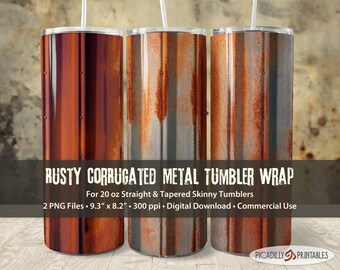 Rusty Metal 20oz Tumbler Wraps - Straight and Tapered Skinny Template Sublimation Images - 2 PNG Files - 300 PPI - Commercial Use