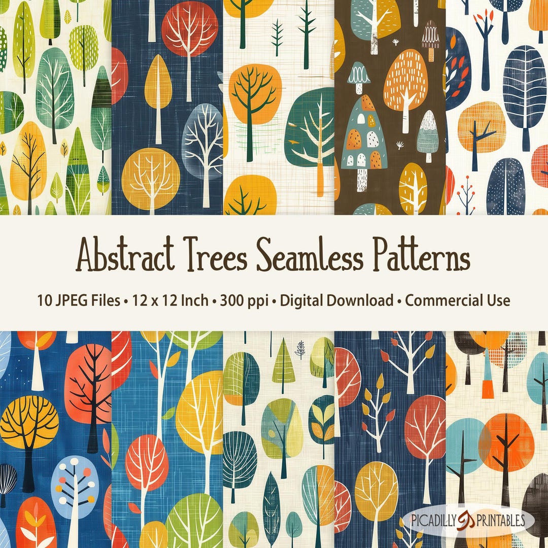 Abstract Trees Seamless Patterns - 10 JPEG Images - 300 PPI - 12x12 ...