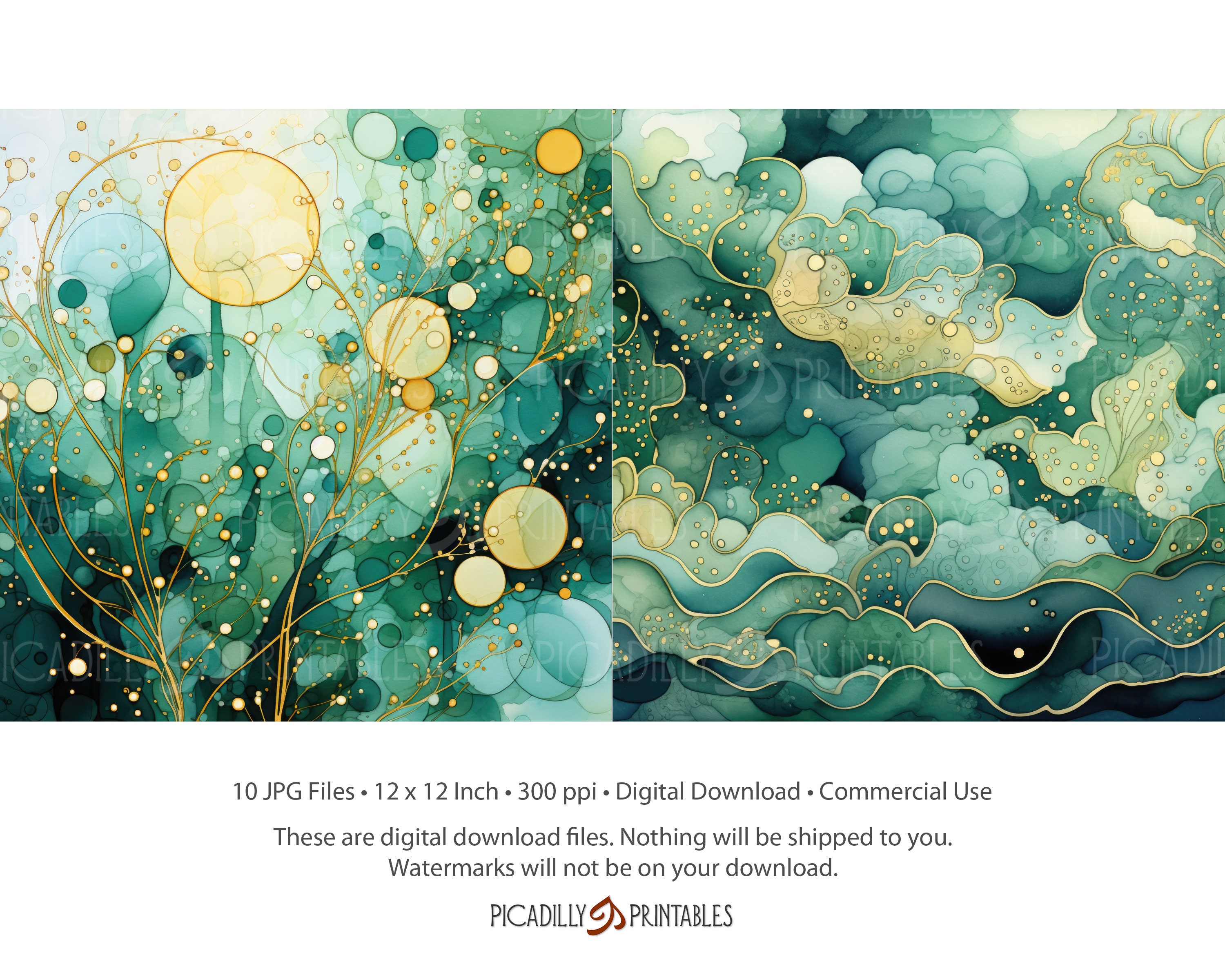Green & Gold Digital Papers - Background Images for Scrapbooking, Card ...