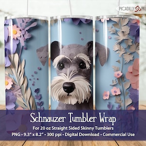 Schnauzer 20oz Tumbler Wrap Straight Sided Skinny Template Sublimation Papercut Craft Dog Image - PNG File 300 PPI - Commercial Use
