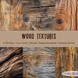 Wood Surfaces Textures Digital Papers - 12&quot; x 12&quot; - 8 JPG Background Images - 300 PPI - Commercial Use