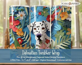 Dalmatian 20oz Tumbler Wrap Straight and Tapered Sided Skinny Template Sublimation Papercut Craft Dog - PNG File 300 PPI - Commercial Use