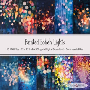 Fundos de luzes Bokeh pintadas - 10 arquivos JPG - 300 PPI - 12x12" - Uso comercial permitido