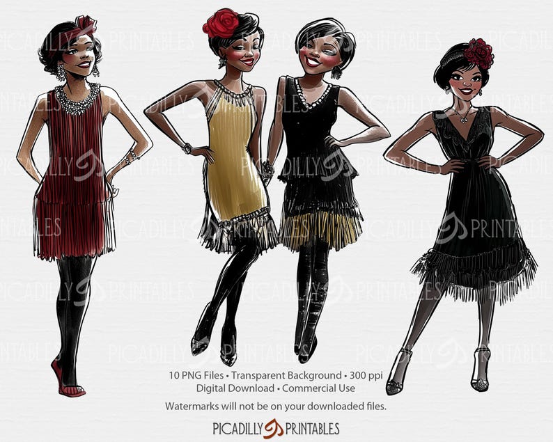 Flapper Girls Clip Art - 10 PNG Files With Transparent Backgrounds ...