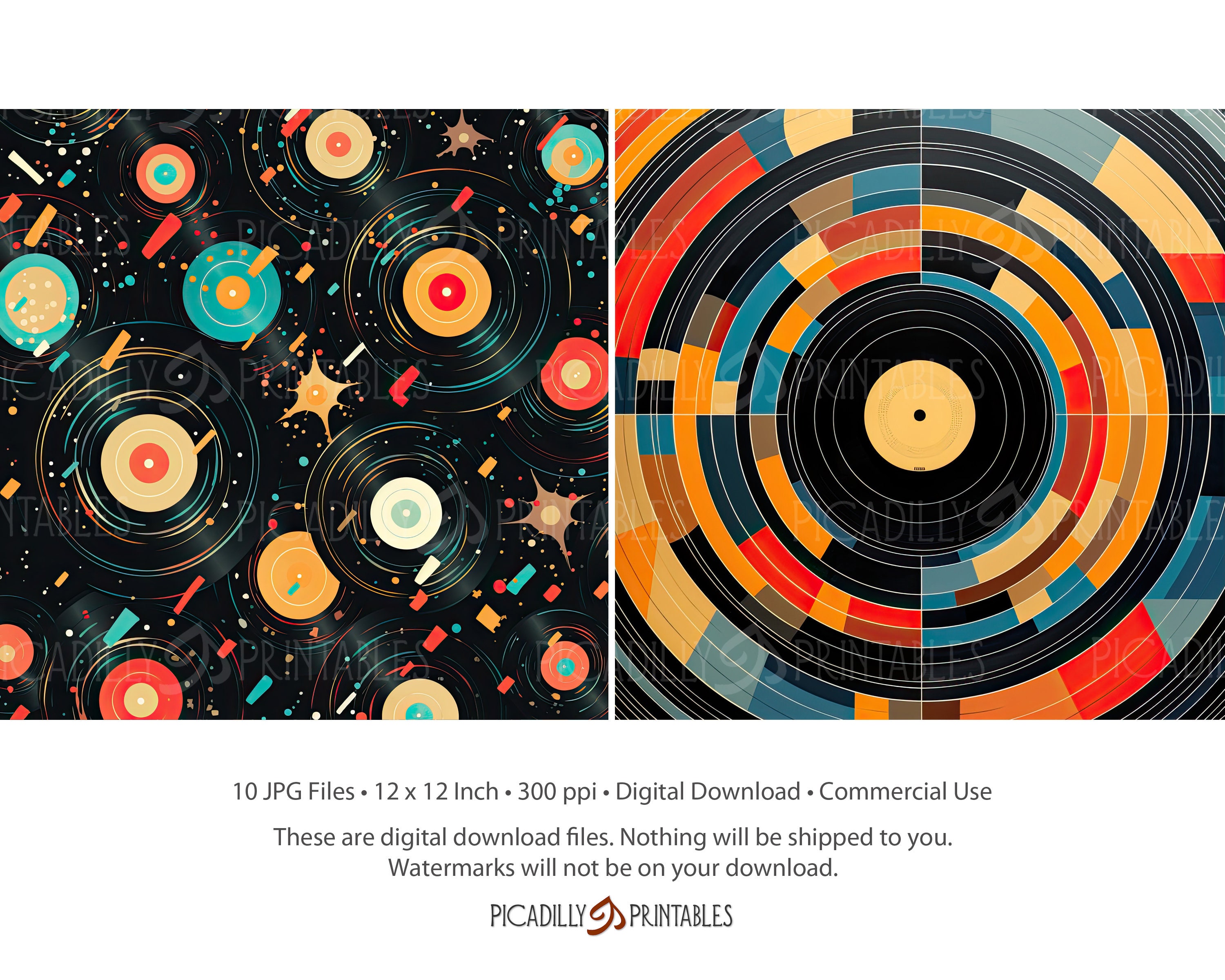 Retro Vinyl Records Digital Papers Backgrounds for Scrapbooking, Card ...