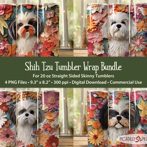 Bundle Shih Tzu - quatre images de sublimation de modèle maigre de 20 oz pour gobelet Wrap - fichier PNG - 300 PPI - usage Commercial