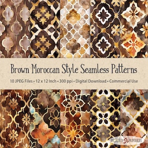 Modèles sans couture de style marocain marron pour papiers peints, textiles, papier d'emballage - 10 images JPEG - 300 PPI - 12 x 12" - usage commercial