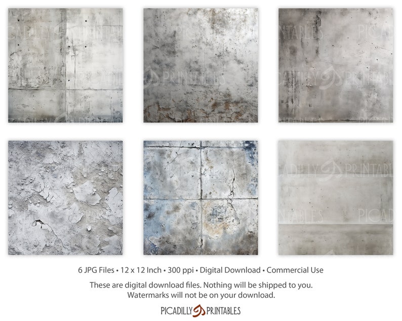Concrete Surface Textures Digital Papers - 12" X 12" Background Images ...