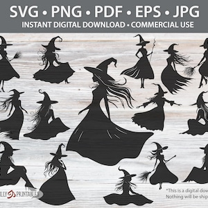 Hexe Silhouetten Halloween Clipart - 15 wunderliche Hexen SVG Schnittdateien - Digital Download