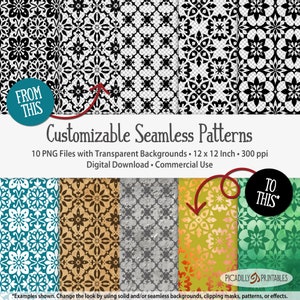 Modèles personnalisables sans couture de style marocain - 10 images PNG, arrière-plans transparents - 300 PPI - 12 x 12"-usage commercial